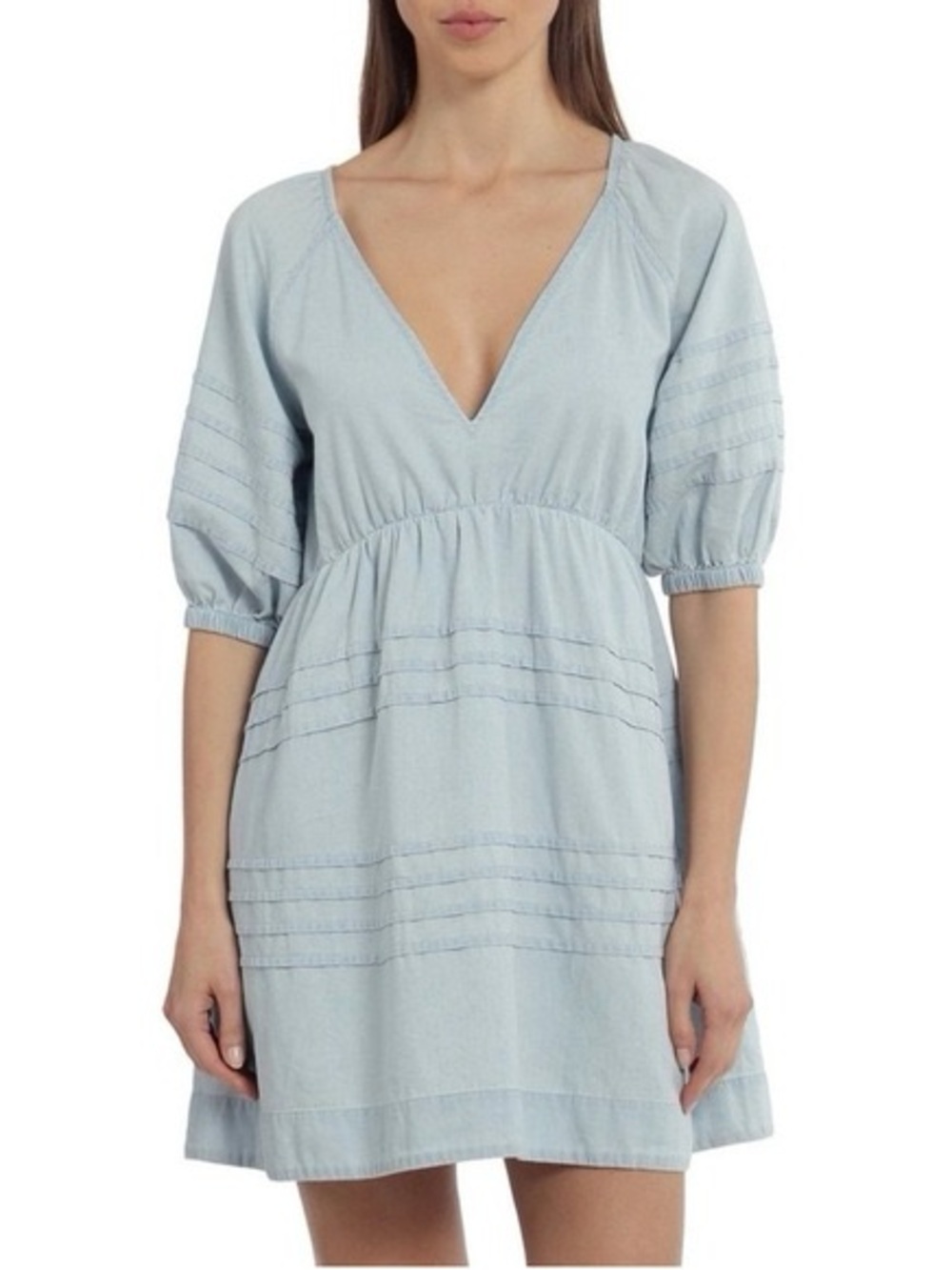 7 For All of Mankind - Light Blue V-Neck Short Sleeve Mini Dress